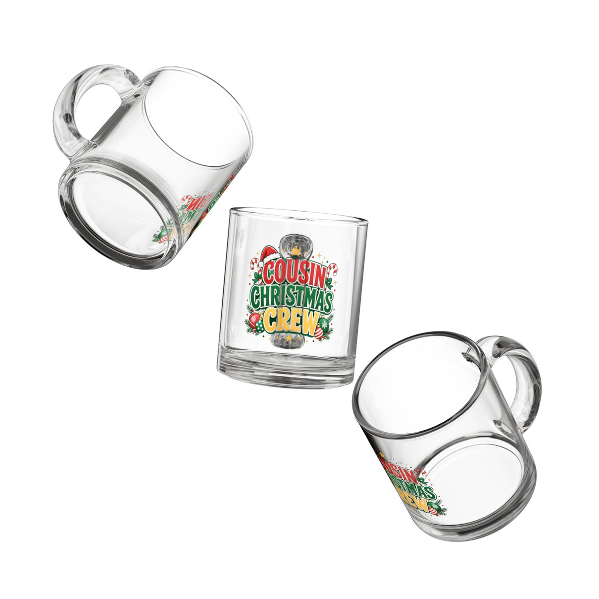 Christmas Glass Mug 10 oz Cousin Christmas Crew Glass Mug — 10oz Holiday Coffee & Cocoa Cup