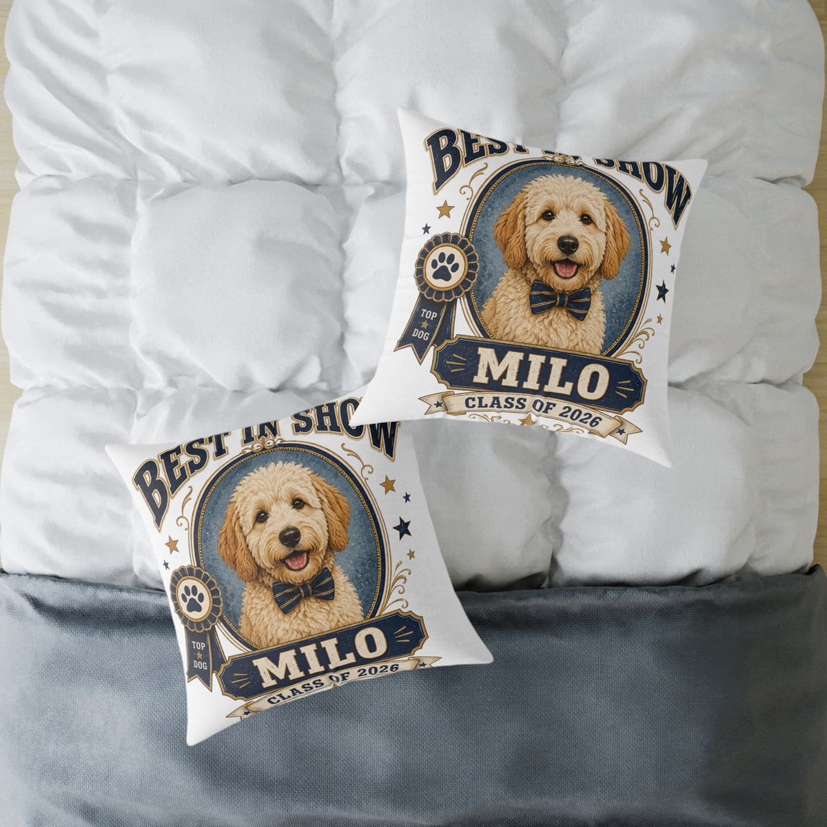 Best in Show Personalized Dog Pillow  Milo Bailey Dog Dad Mom– 'Milo' Class of 2026 Pet Decor