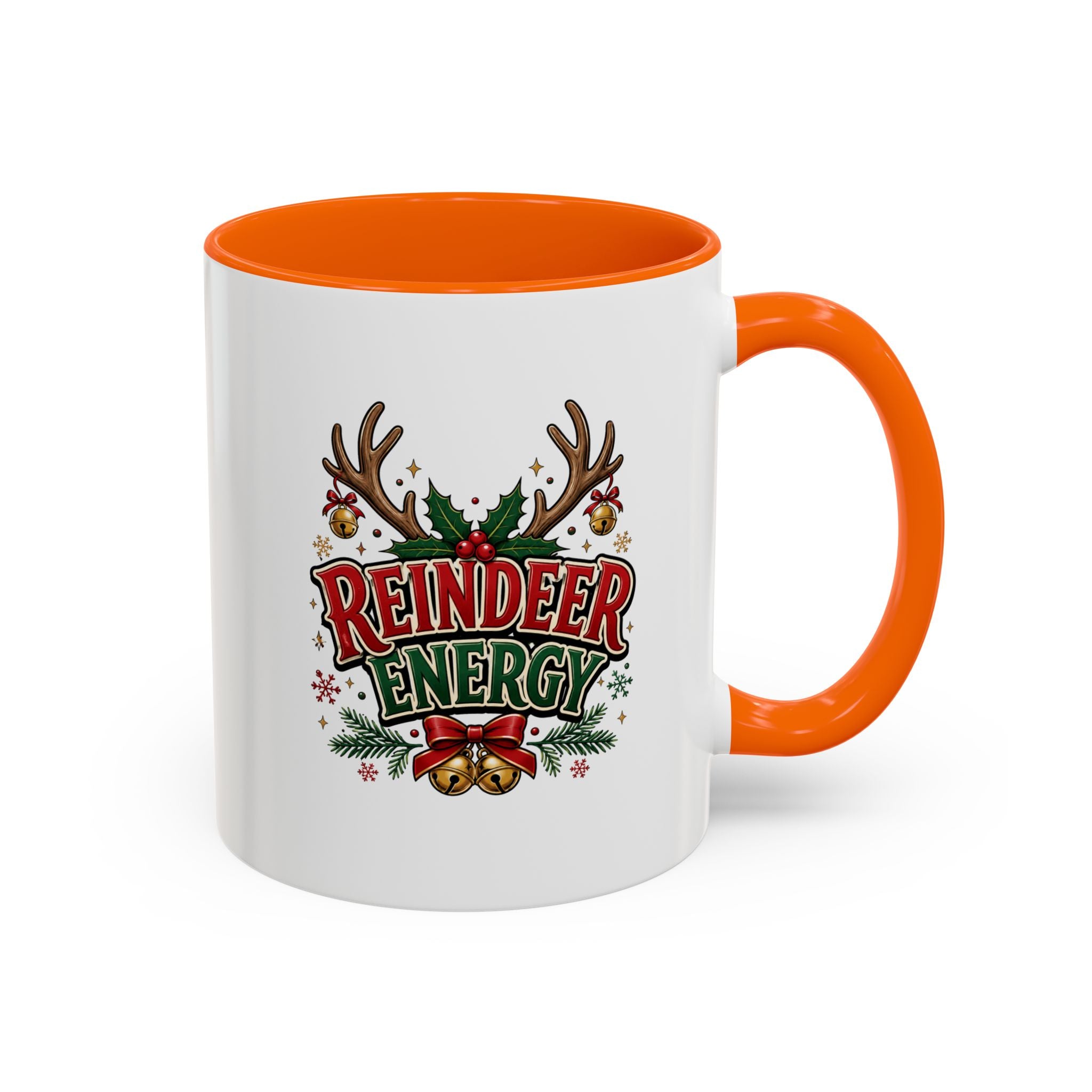 Reindeer Energy Coffee Mug – Holiday Christmas Antlers & Bells Accent Mug