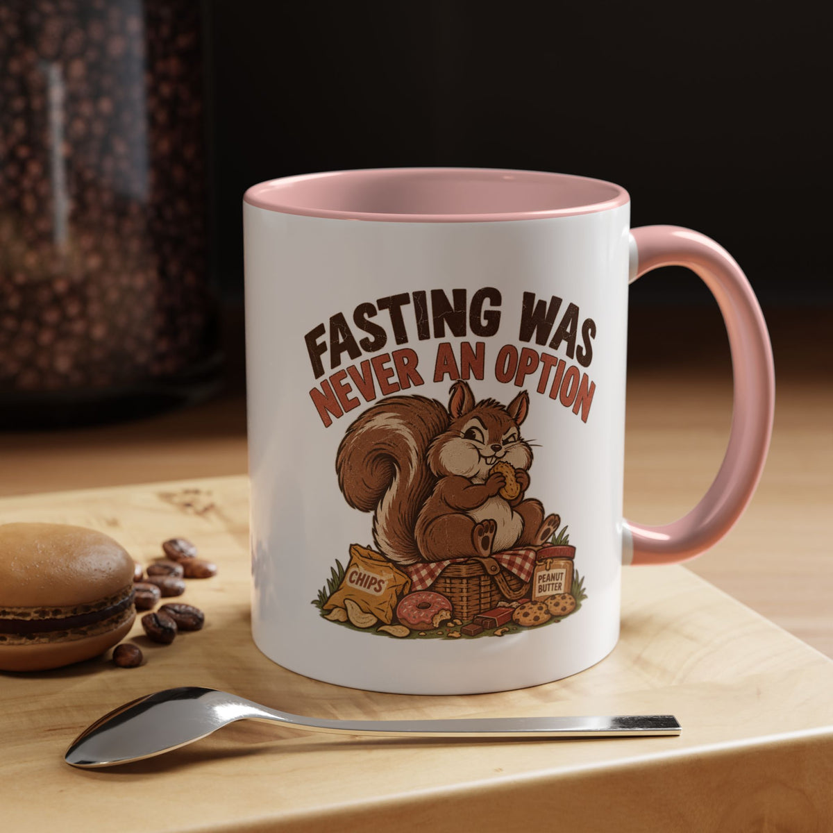 Funny And Witty "Fasting Was Never An Option" Accent Coffee Mug (11, 15oz)