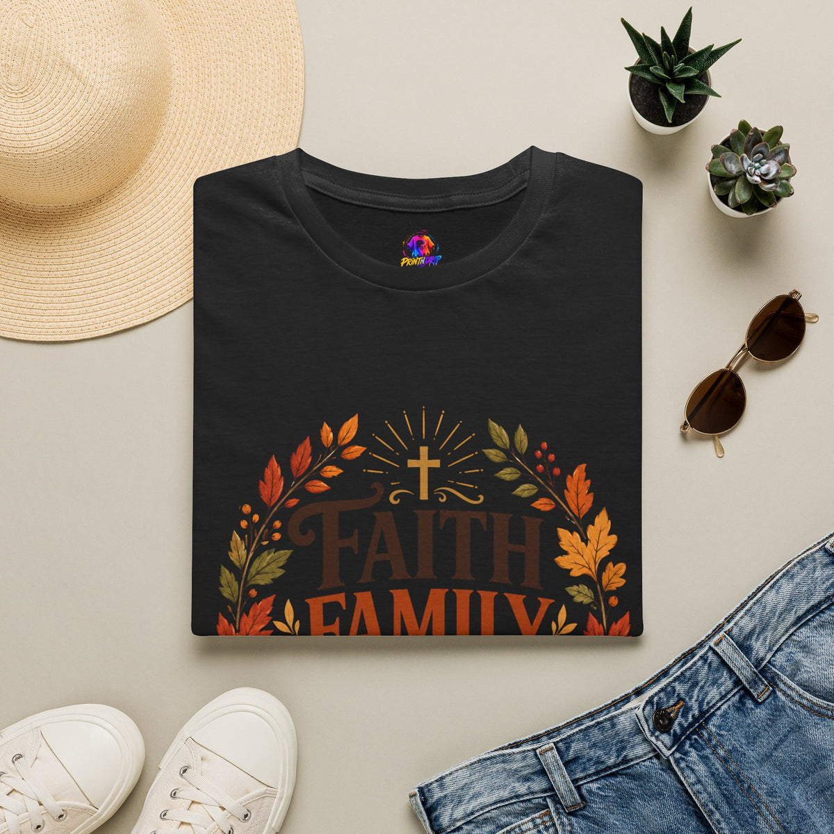 Thanksgiving T-Shirt Faith Family Thanks T-Shirt — Fall Pumpkin Thanksgiving Christian Tee