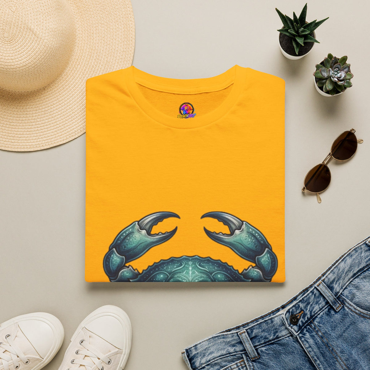 Cancer Zodiac Crabby Coastal Tee - Blue Green Crab Graphic T-Shirt