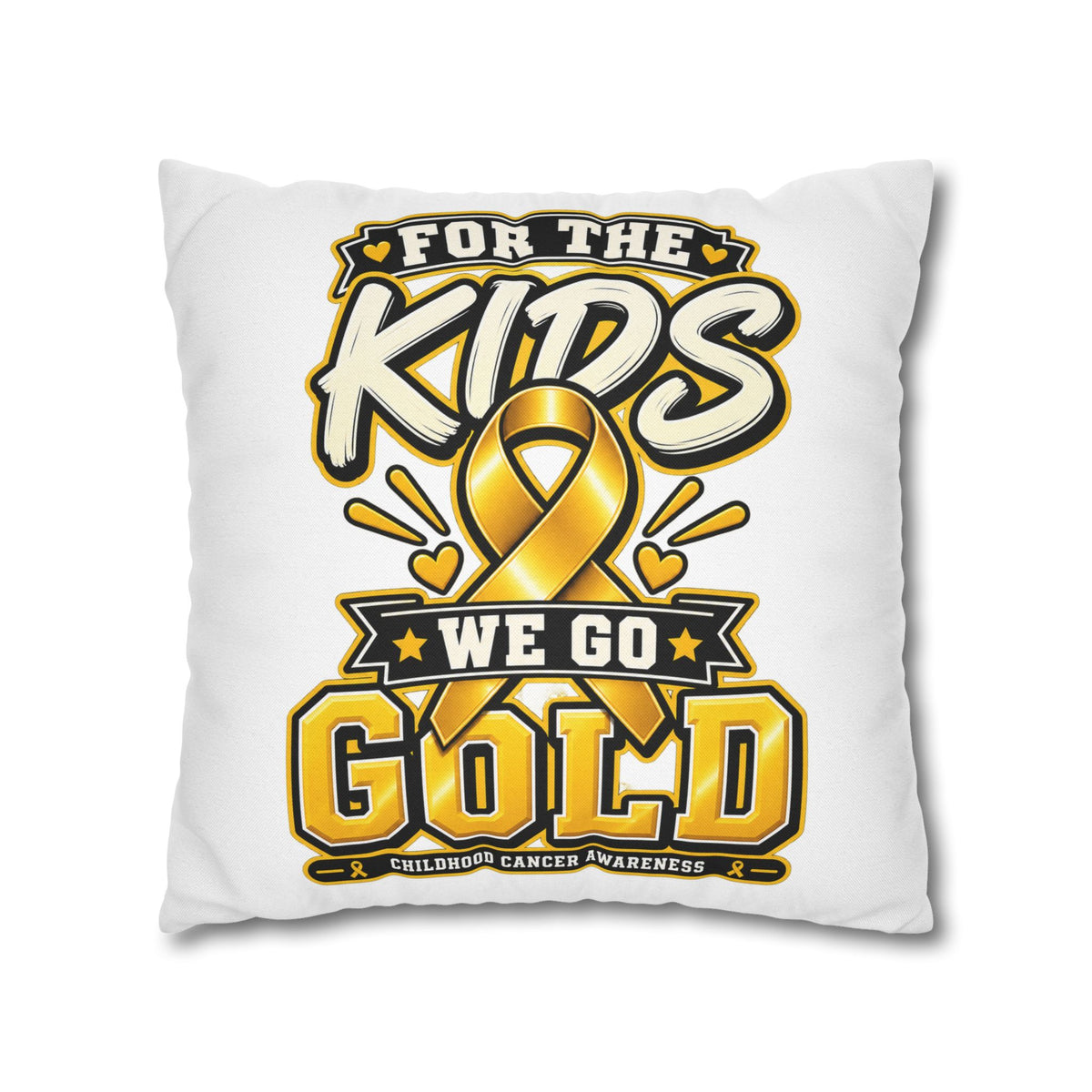 “For the Kids We Go Gold” Awareness Pillowcase — Childhood Cancer Ribbon Throw Pillow