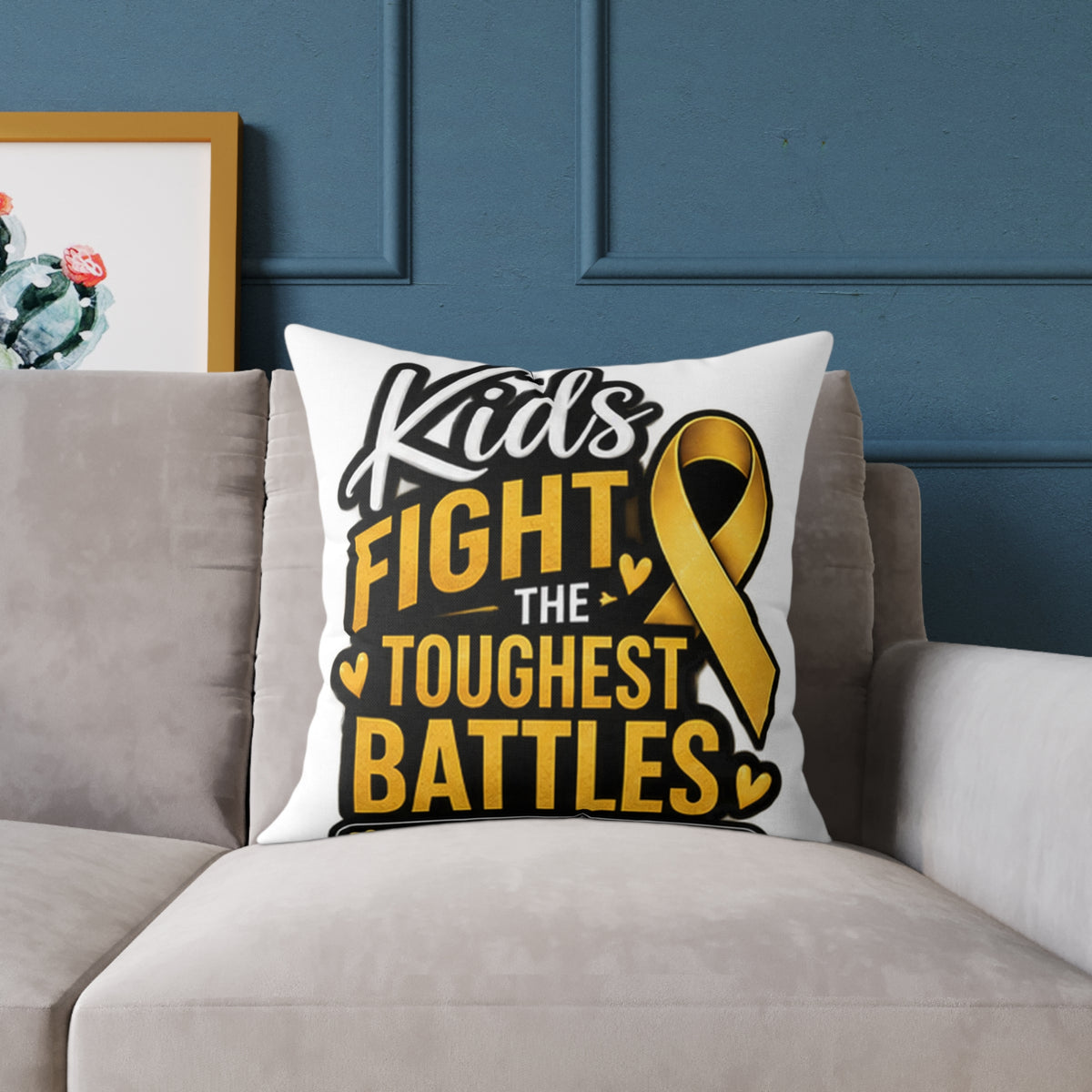 Childhood Cancer Kids Fight the Toughest Battles Gold Ribbon Pillow