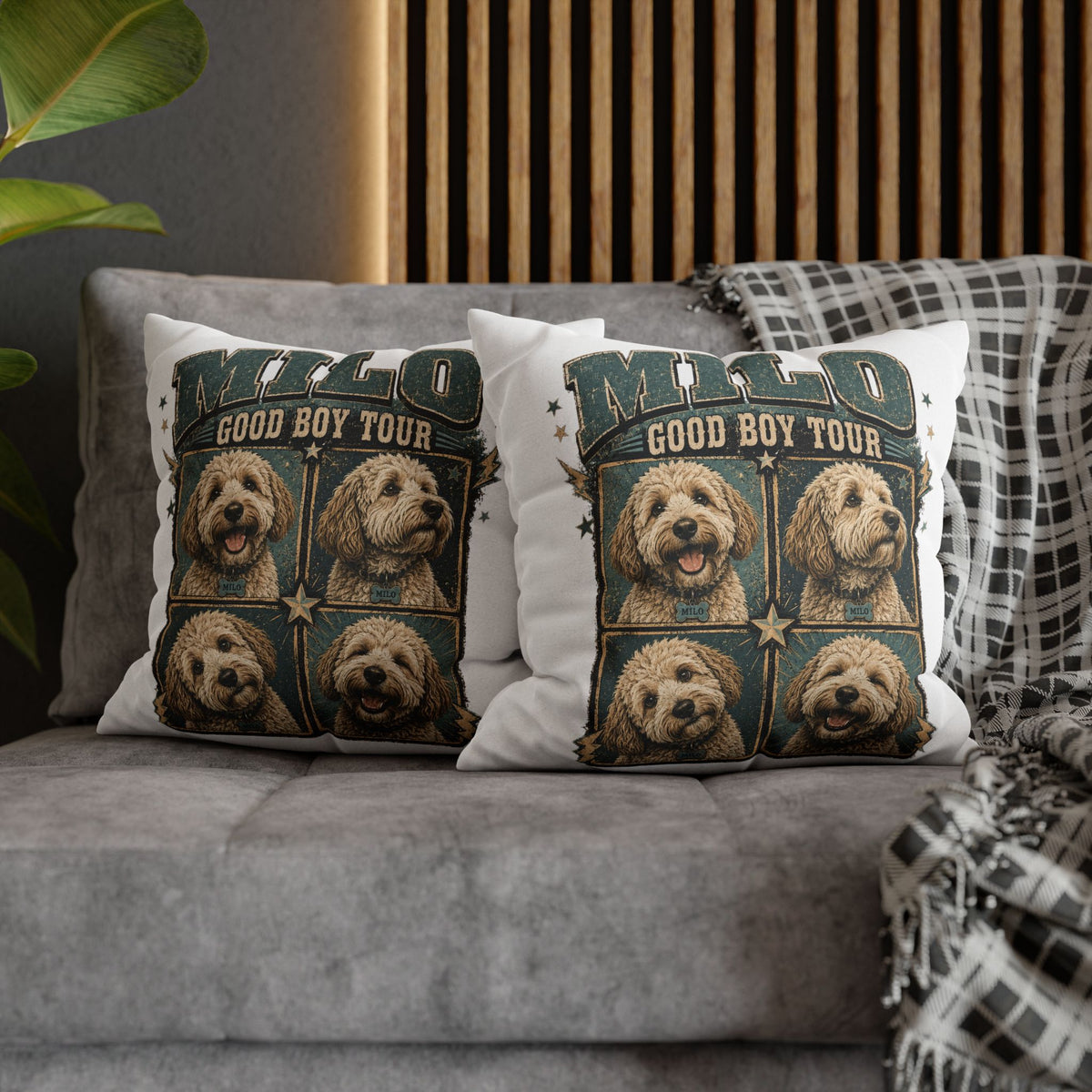 Dog Pillowcase— "MILO Good Boy Tour" Spun Polyester Throw Pillowcase Milo Bailey Dog Dad Mom