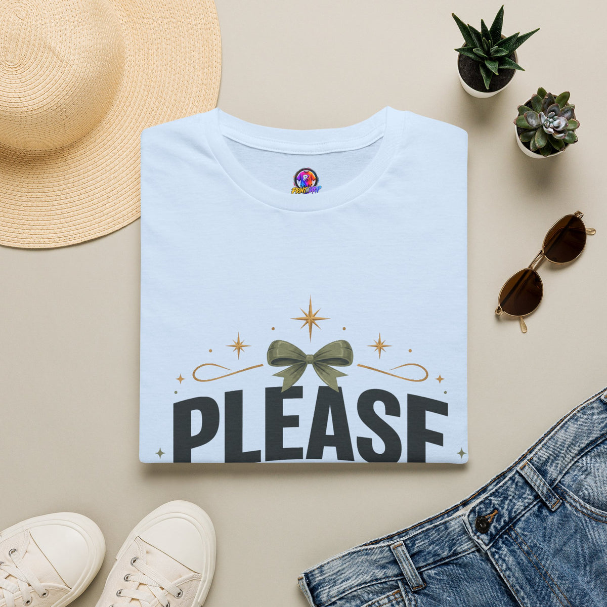 T-Shirt — Please Don’t Post Me Graphic Tee (Cute Bow, Social Media Humor)
