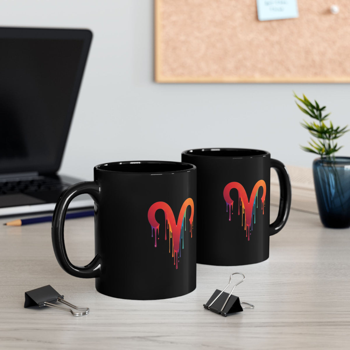 Aries Zodiac Rainbow Drip Heart Mug — Colorful Melting Heart Coffee Cup