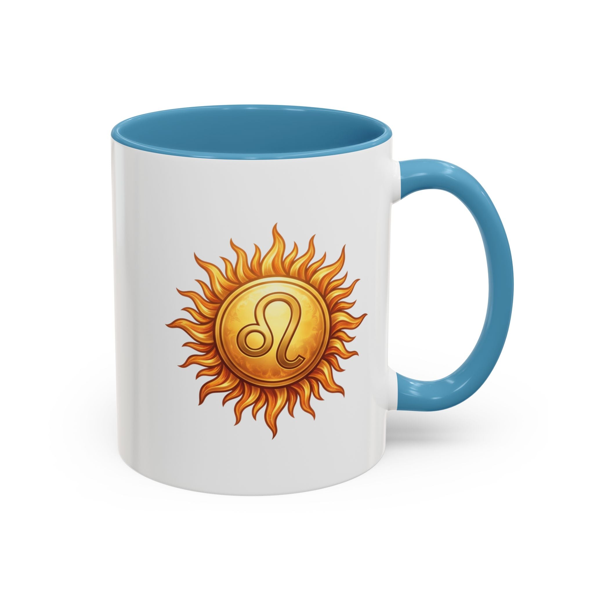 Leo Zodiac Sun Coffee Mug — Astrology Gift, Bold Sun & Leo Symbol Accent Mug