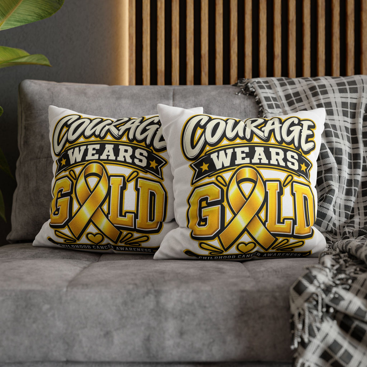 Courage Wears Gold Pillowcase – Childhood Cancer Awareness Cushion Cover