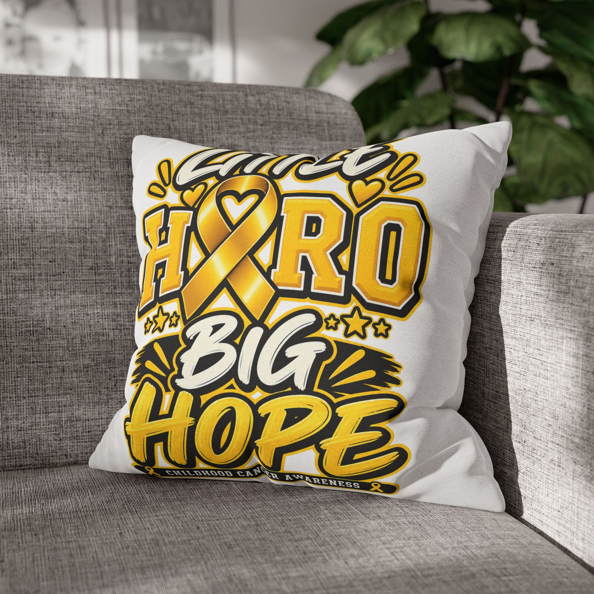Pillowcase — "Little Hero Big Hope" Childhood Cancer Awareness Cushion Cover