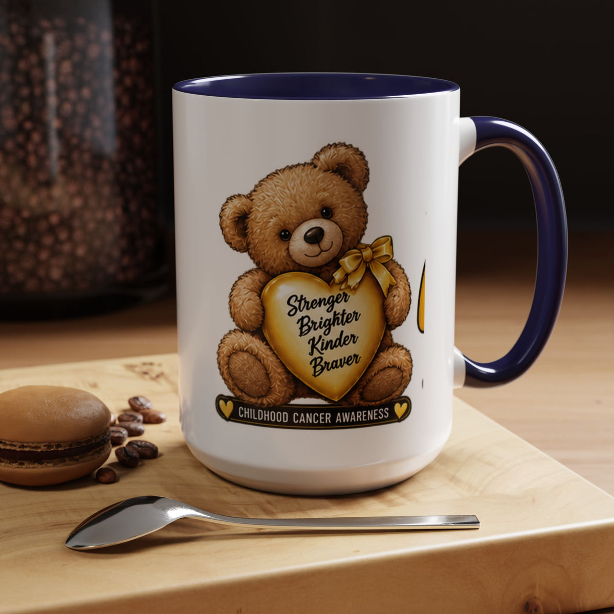 Gold Ribbon Teddy Bear Childhood Cancer Awareness Accent Mug (11/15oz)