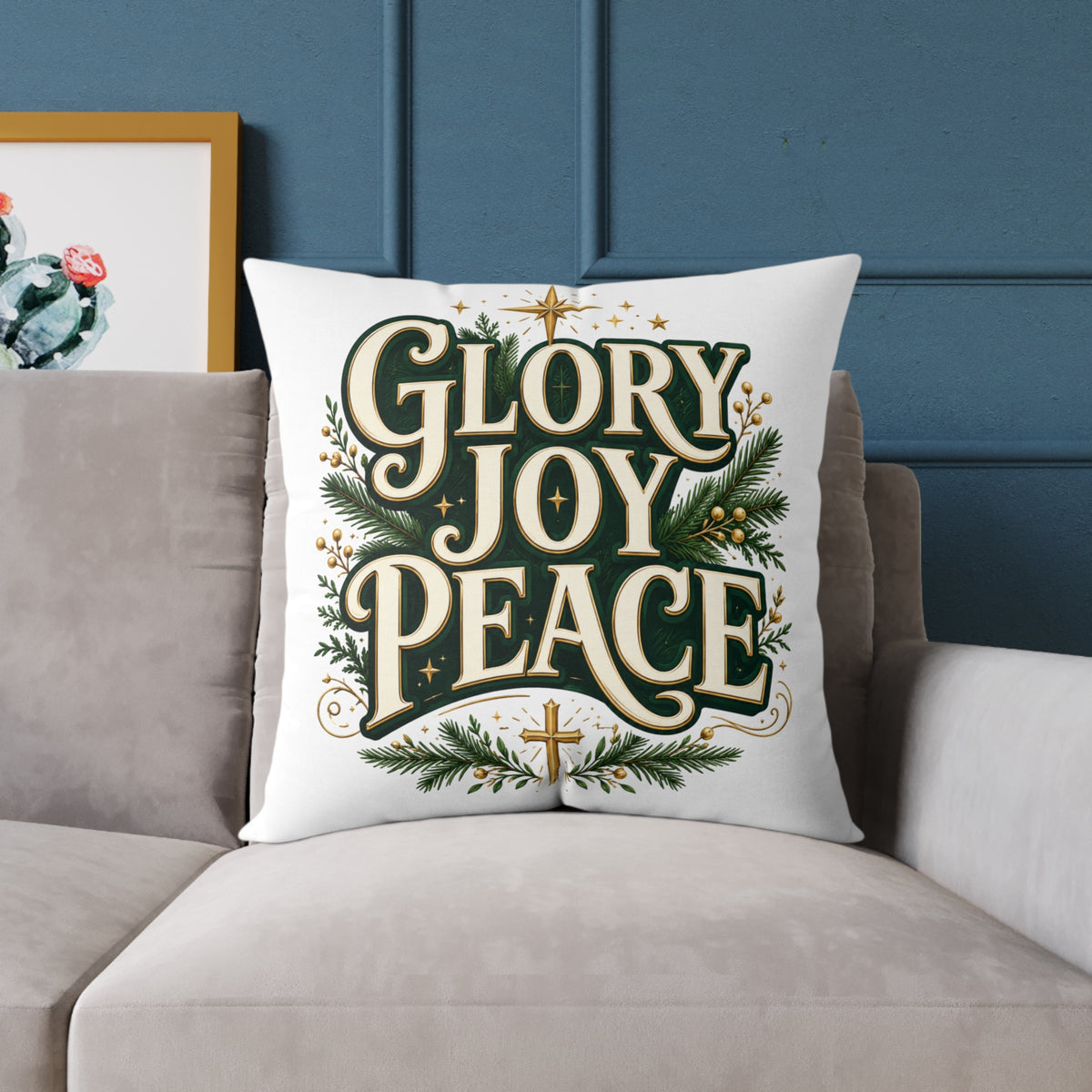 Glory Joy Peace Christmas Pillow – Festive Faith Holiday Throw Pillow