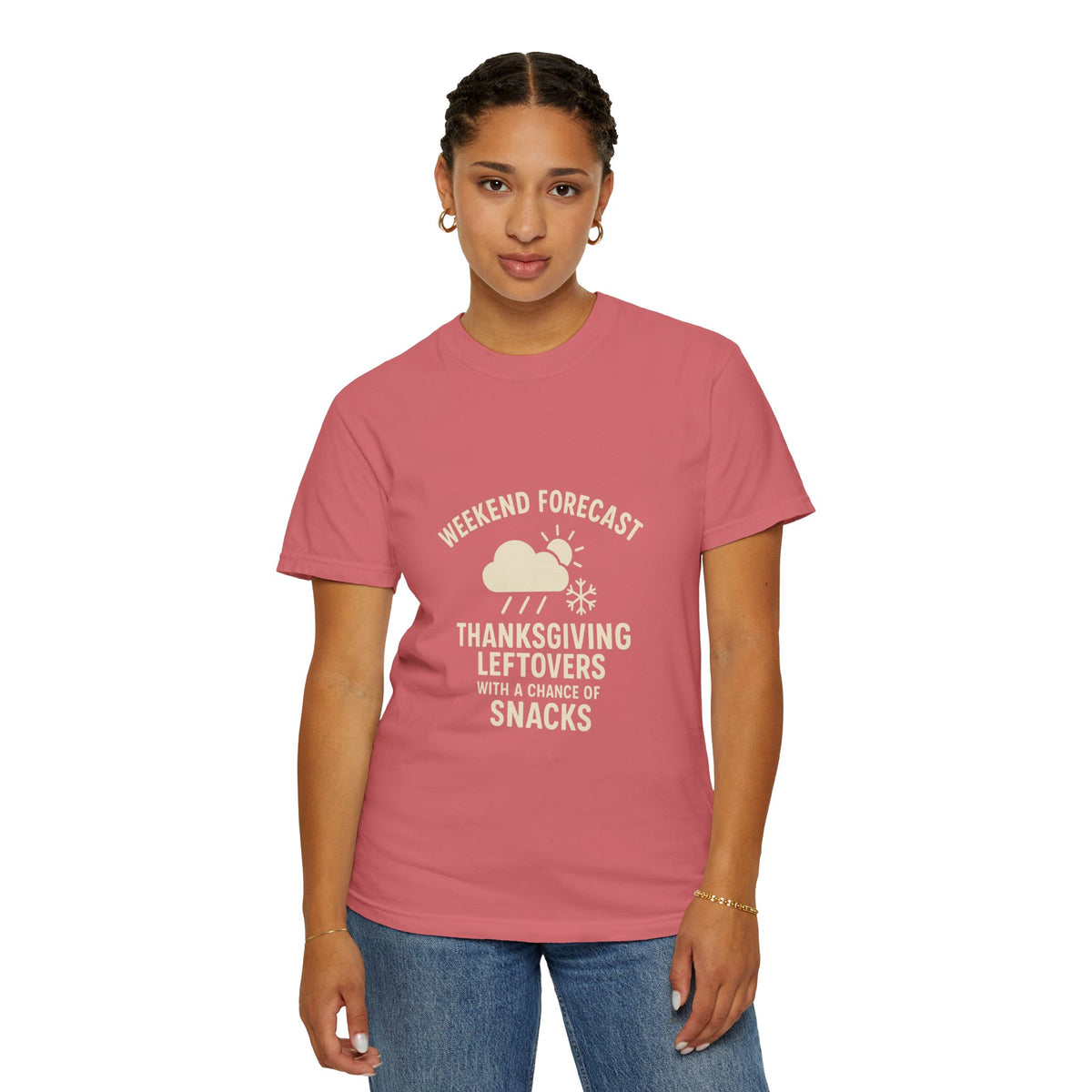 Thanksgiving Leftovers T-Shirt — “Weekend Forecast: Thanksgiving Leftovers with a Chance of Snacks” - Trending Now - October 2026