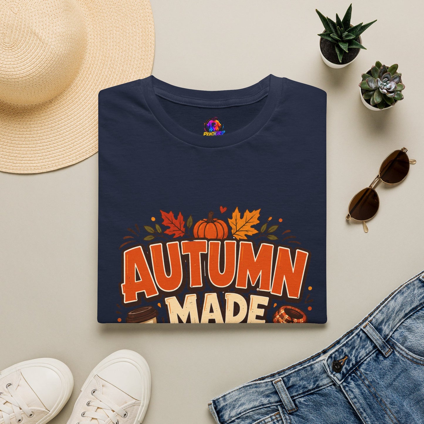 Autumn Made Me Do It T-Shirt — Fall Pumpkin & Leaves Graphic Tee