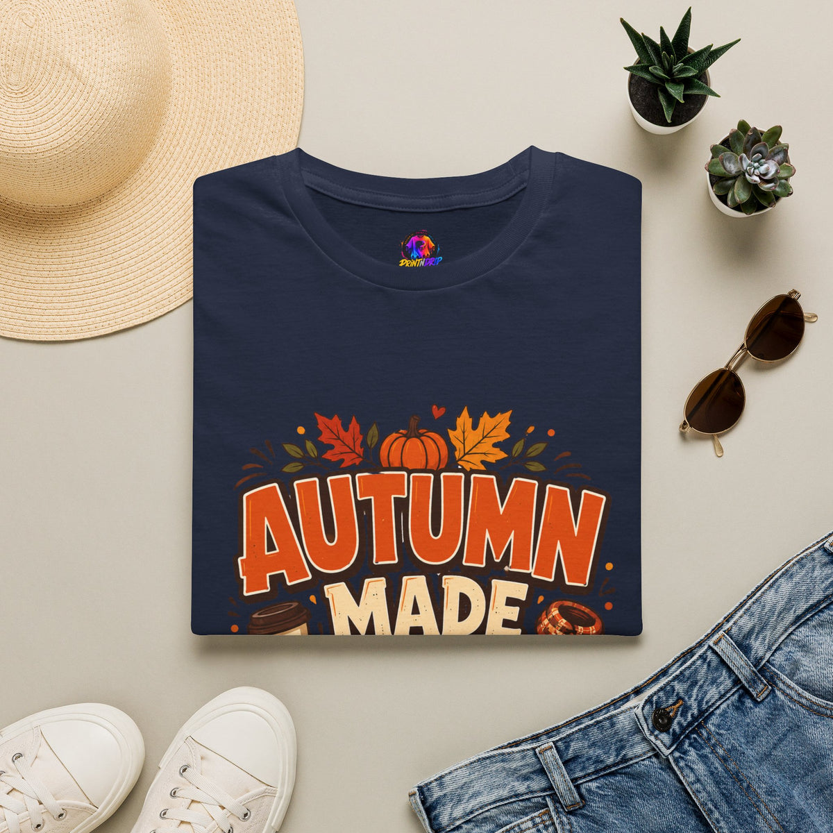 Thanksgiving T-shirt Autumn Made Me Do It T-Shirt — Fall Pumpkin & Leaves Graphic Tee