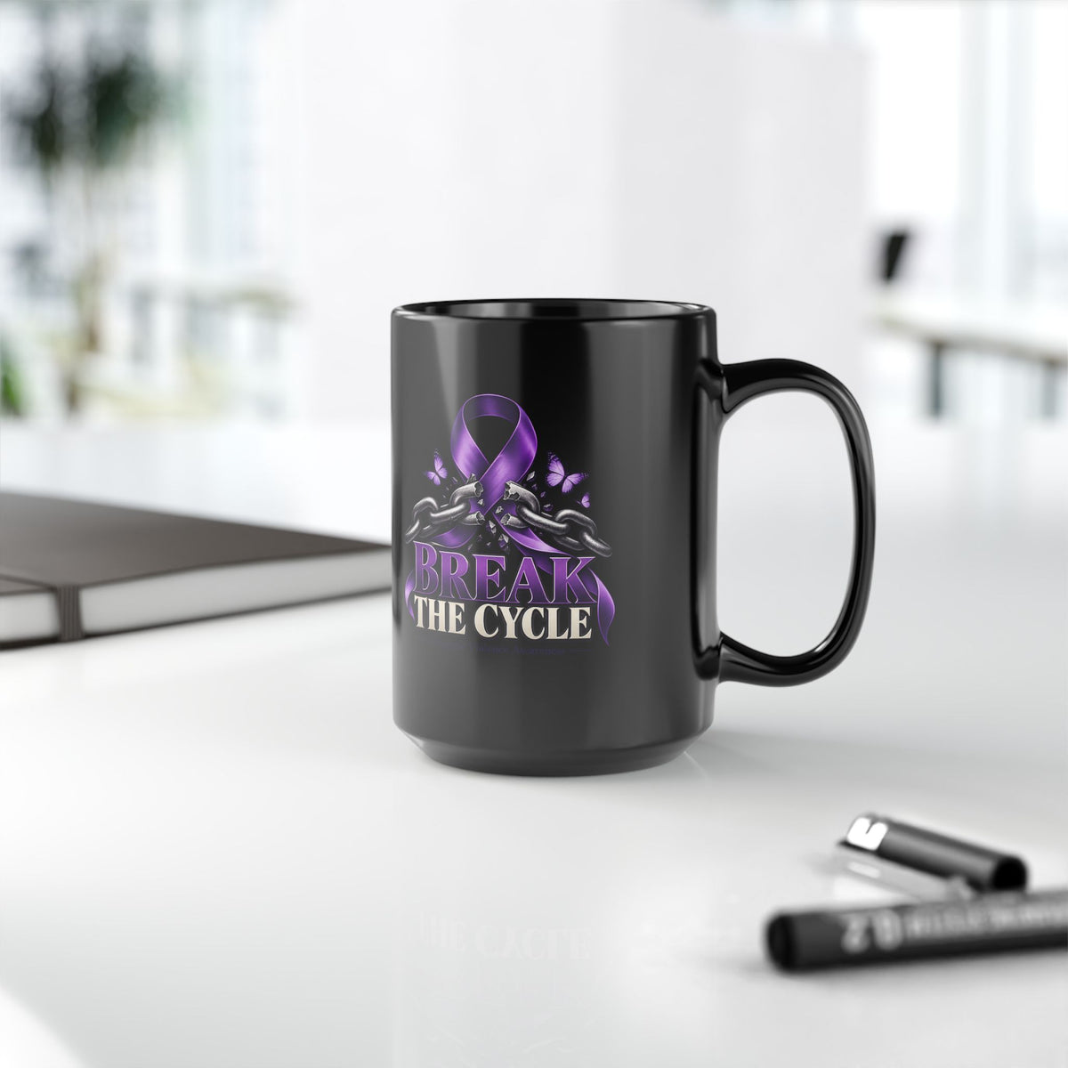 Break the Cycle Mug — Purple Domestic Violence Awareness Ribbon Coffee Cup (11oz & 15oz)