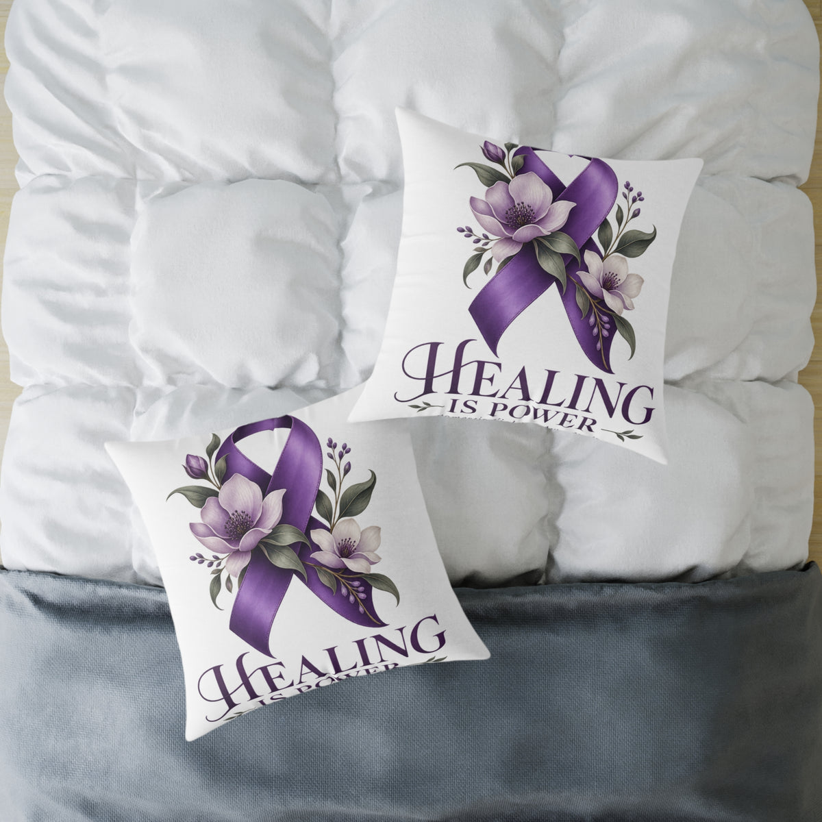Healing Purple Domestic Violence Awareness Ribbon Pillow — Floral Support Decorative Throw