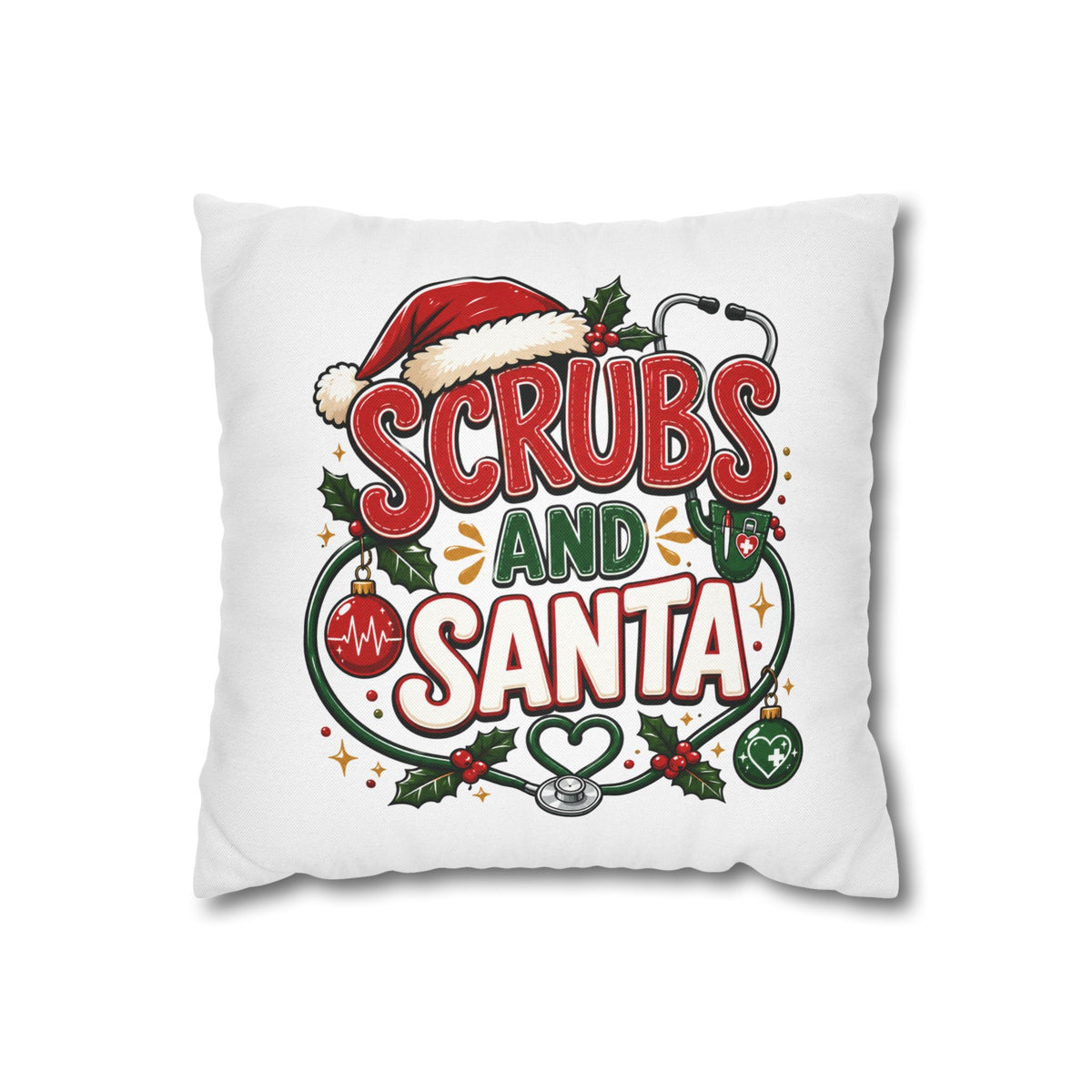 Christmas Medical Pillowcase — “Scrubs and Santa” Holiday Nurse Pillow