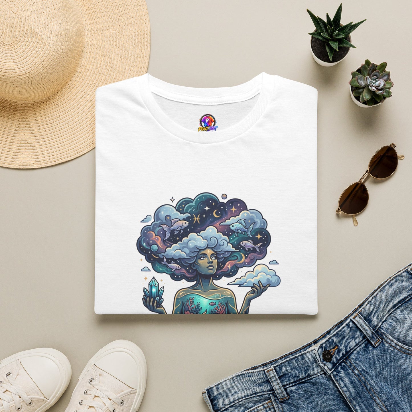 Dreamscape Goddess T-Shirt — 'Head in the Clouds' Surreal Art Tee