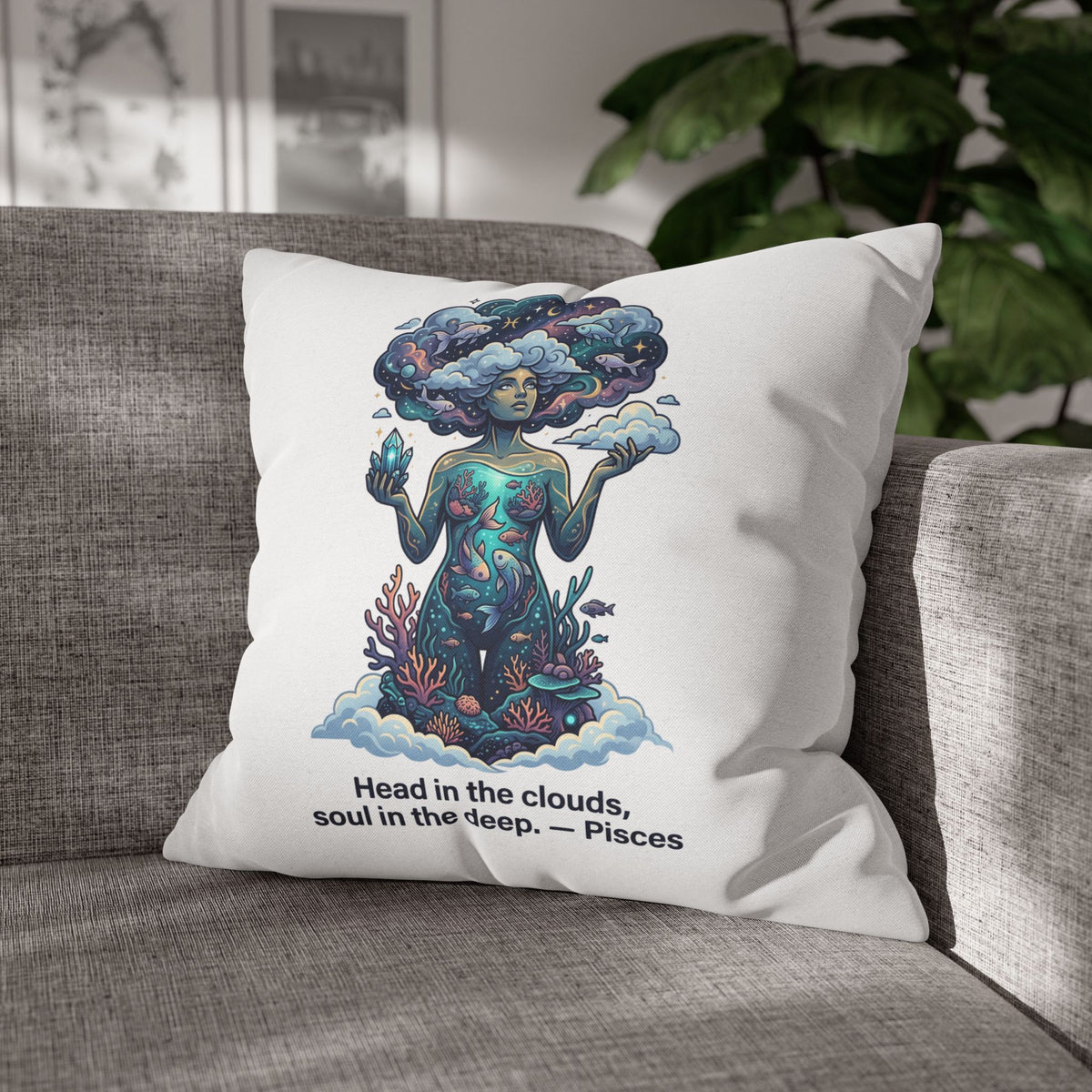 Pisces Zodiac Pillowcase – "Head in the clouds, soul in the deep" Decorative Throw Pillow