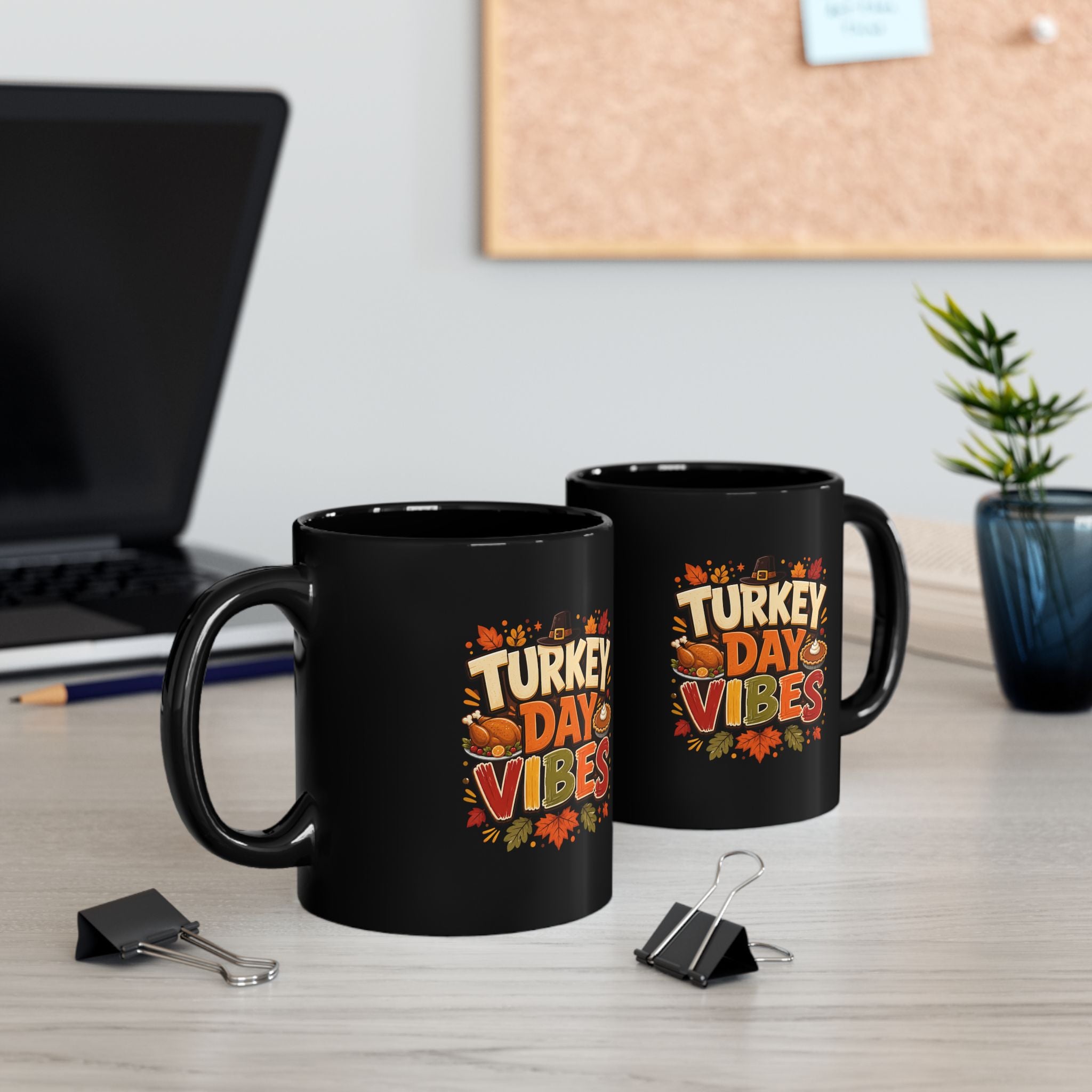 Thanksgiving Black Mug Turkey Day Vibes Mug — Thanksgiving Coffee Cup