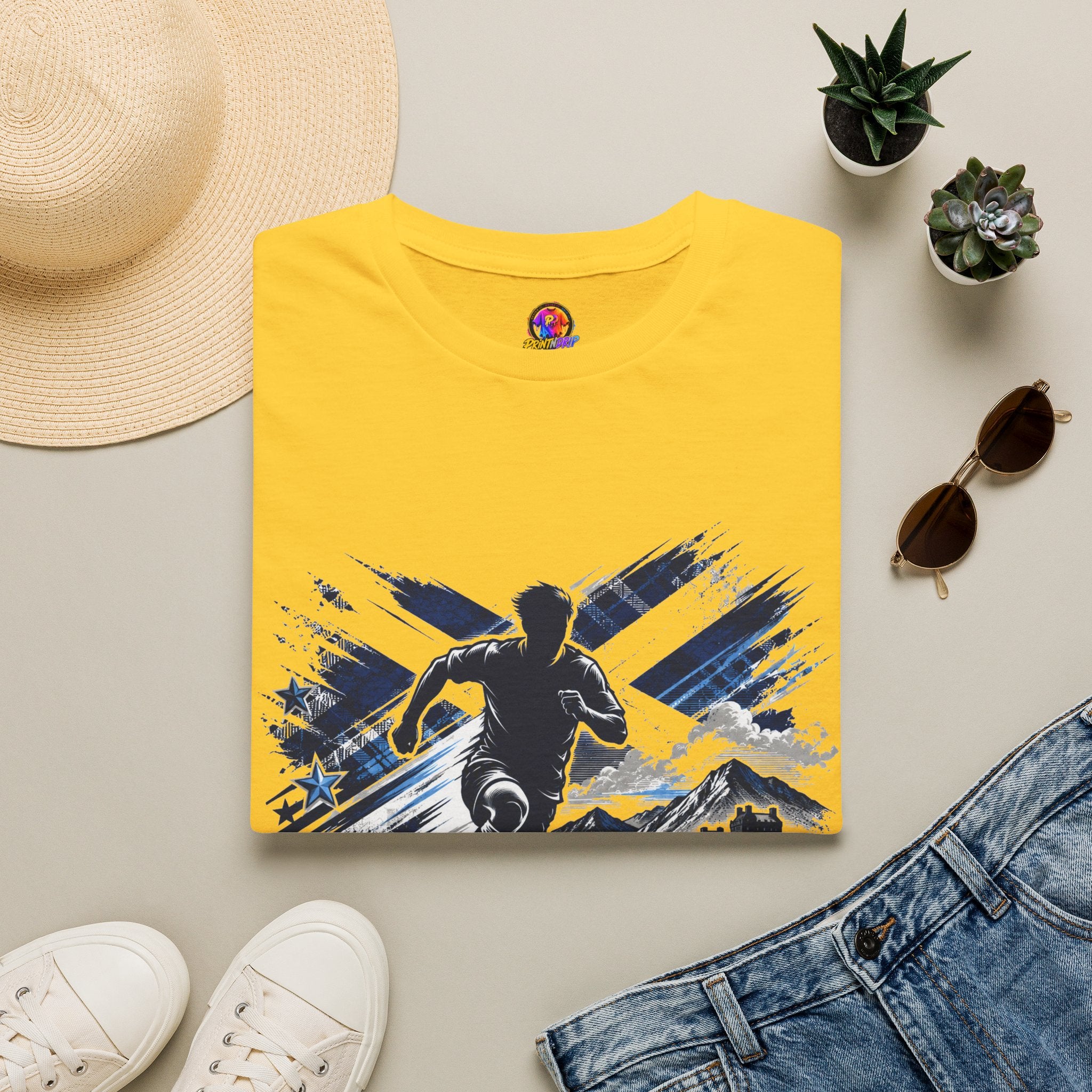 Scotland Highland Storm Soccer T-Shirt — Mountain Soccer Player Graphic Tee