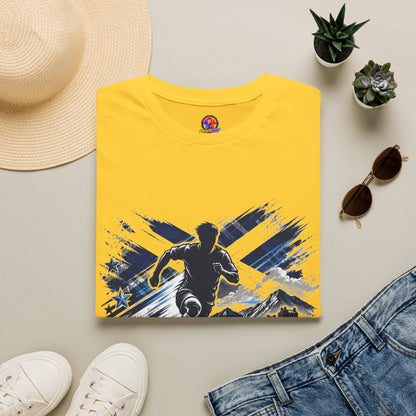 Scotland Highland Storm Soccer T-Shirt — Mountain Soccer Player Graphic Tee