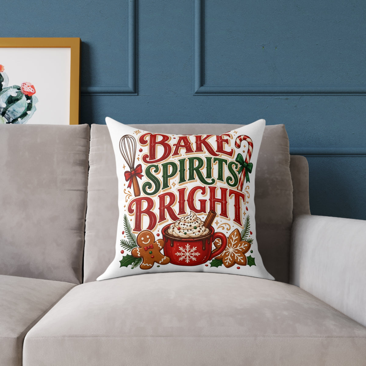 Christmas Bake Spirits Bright Square Poly Canvas Pillow