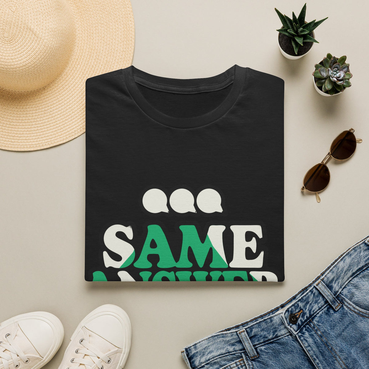 "Same Answer Every Time" Green Bubble Typography Graphic Tee - Trending Now - September 2026