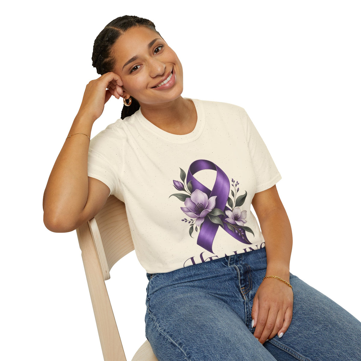 Healing Is Power Purple Ribbon Awareness Domestic Violence  T-Shirt