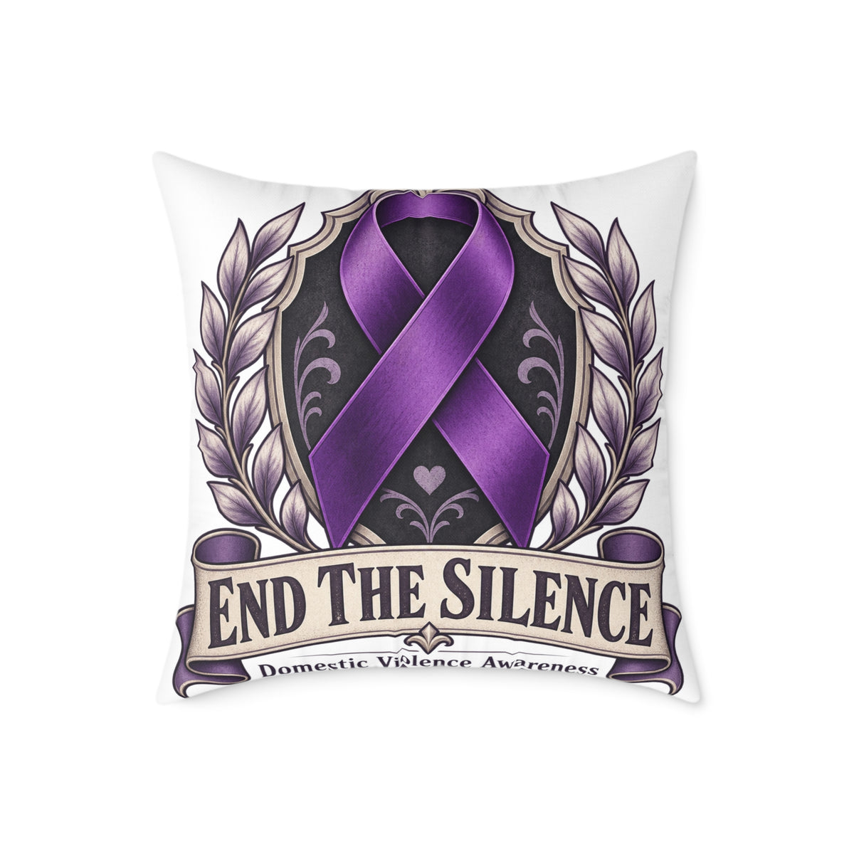 End the Silence Purple Ribbon Square Pillow - Domestic Violence Awareness Throw Pillow