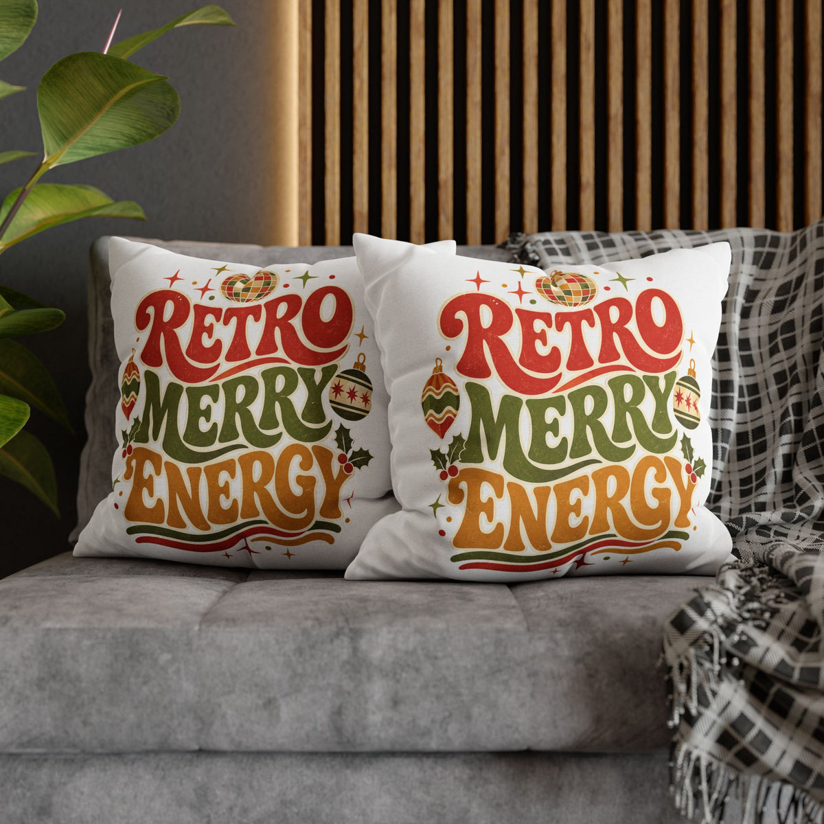 Retro Merry Energy Holiday Pillowcase Modern Day Christmas