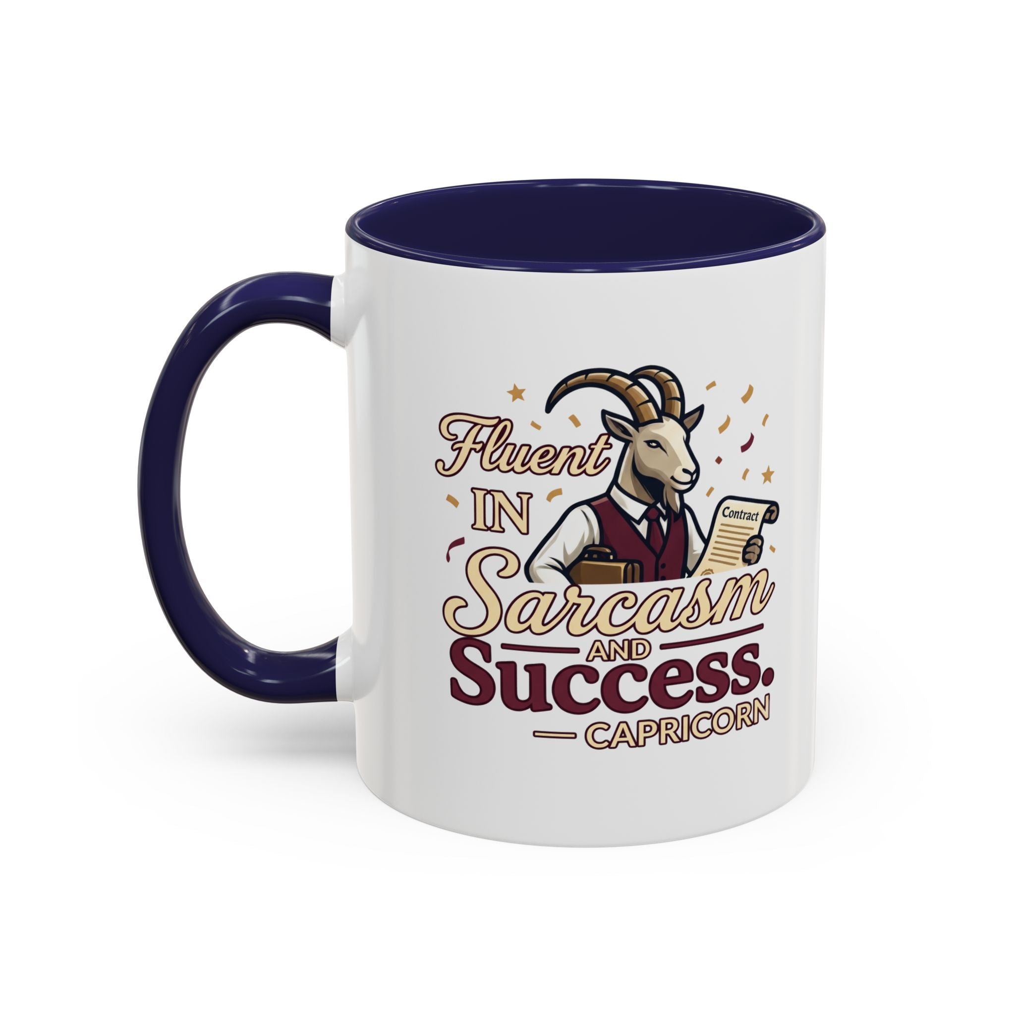 Capricorn Coffee Mug — "Fluent in Sarcasm and Success" Accent Mug