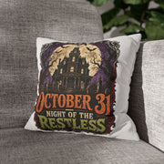 Halloween Pillowcase — "October 31 Night of the Restless" Haunted House Throw Pillow