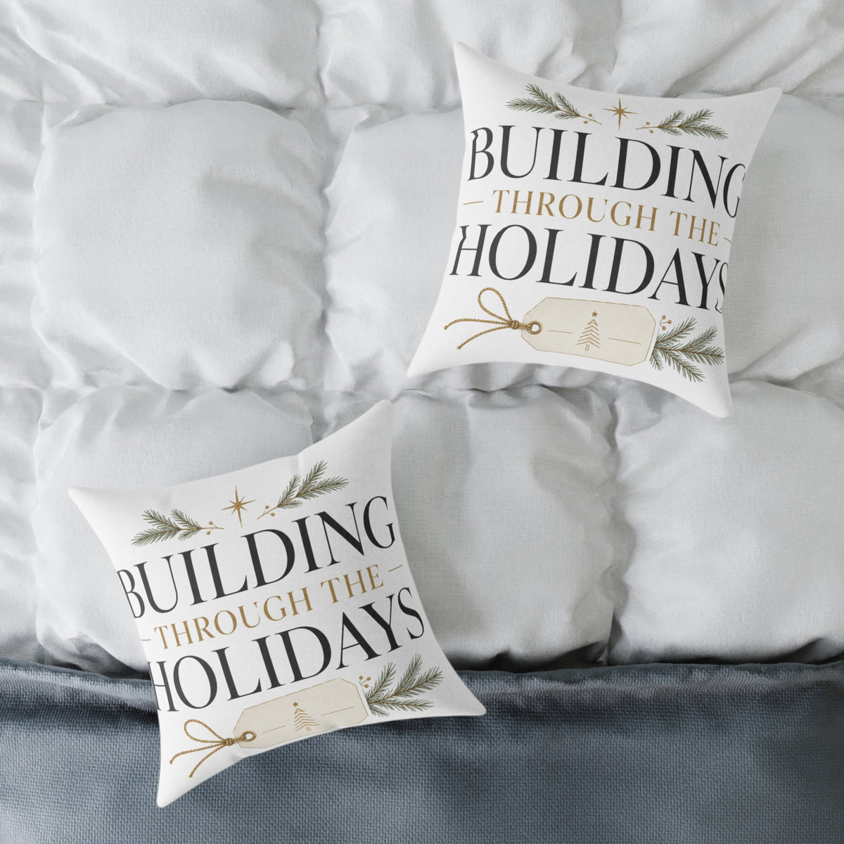 Christmas Holiday Building Through the Holidays Square Pillow — Christmas Decorative Throw Pillow