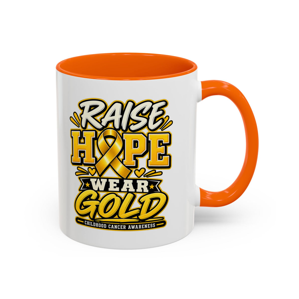 Raise Hope Wear Gold Cancer Awareness Coffee Mug (Accent, 11/15oz)