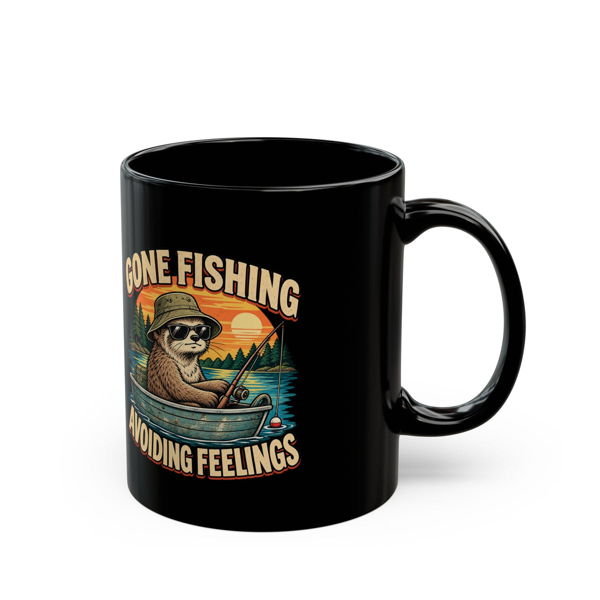 Gone Fishing Avoiding Feelings Mug — Funny Sloth Fishing Coffee Cup
