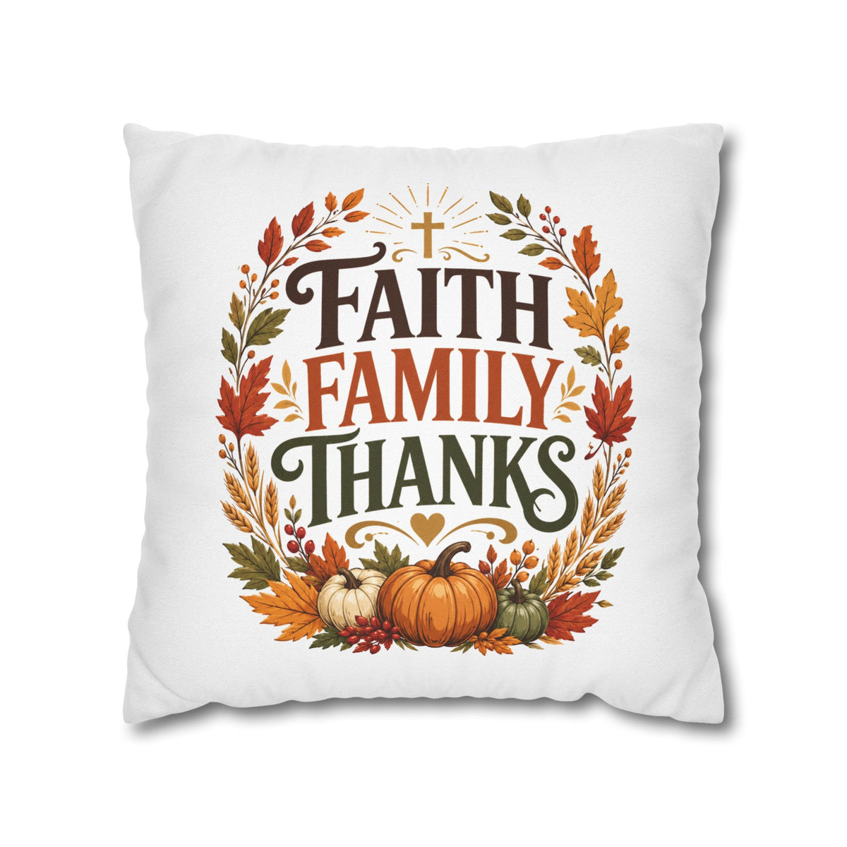 Thanksgiving Faith Family Thanks Fall Pillowcase — Thanksgiving Autumn Decorative Throw Pillow