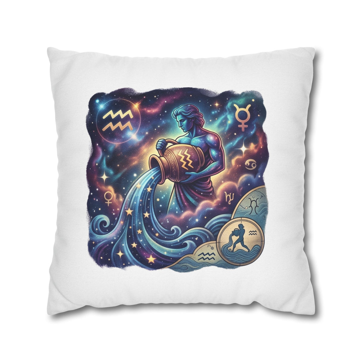 Aquarius Zodiac Pillowcase — Water Bearer Astrology Cushion Cover