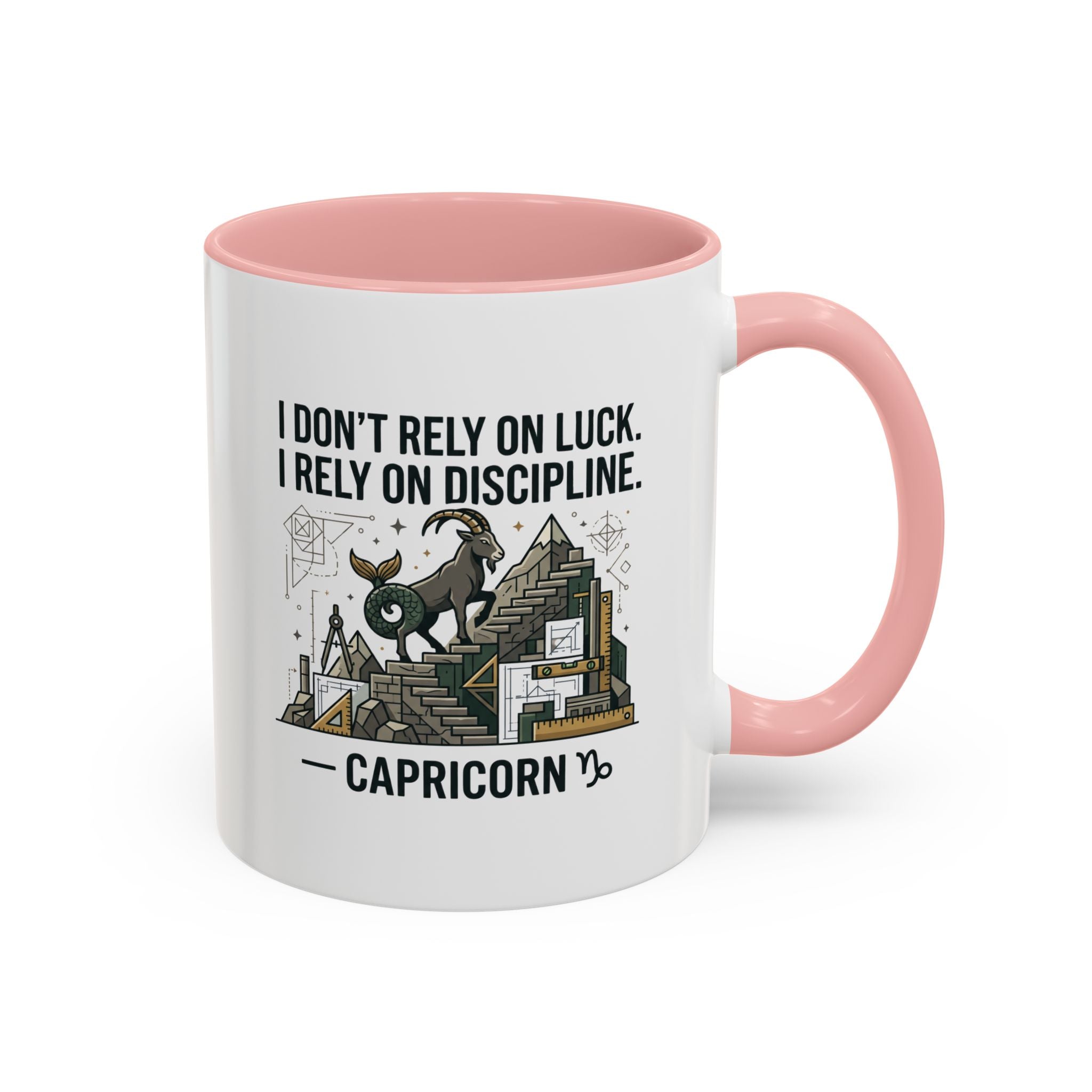 Capricorn Coffee Mug — “I Don’t Rely on Luck. I Rely on Discipline.” Accent Ceramic Mug
