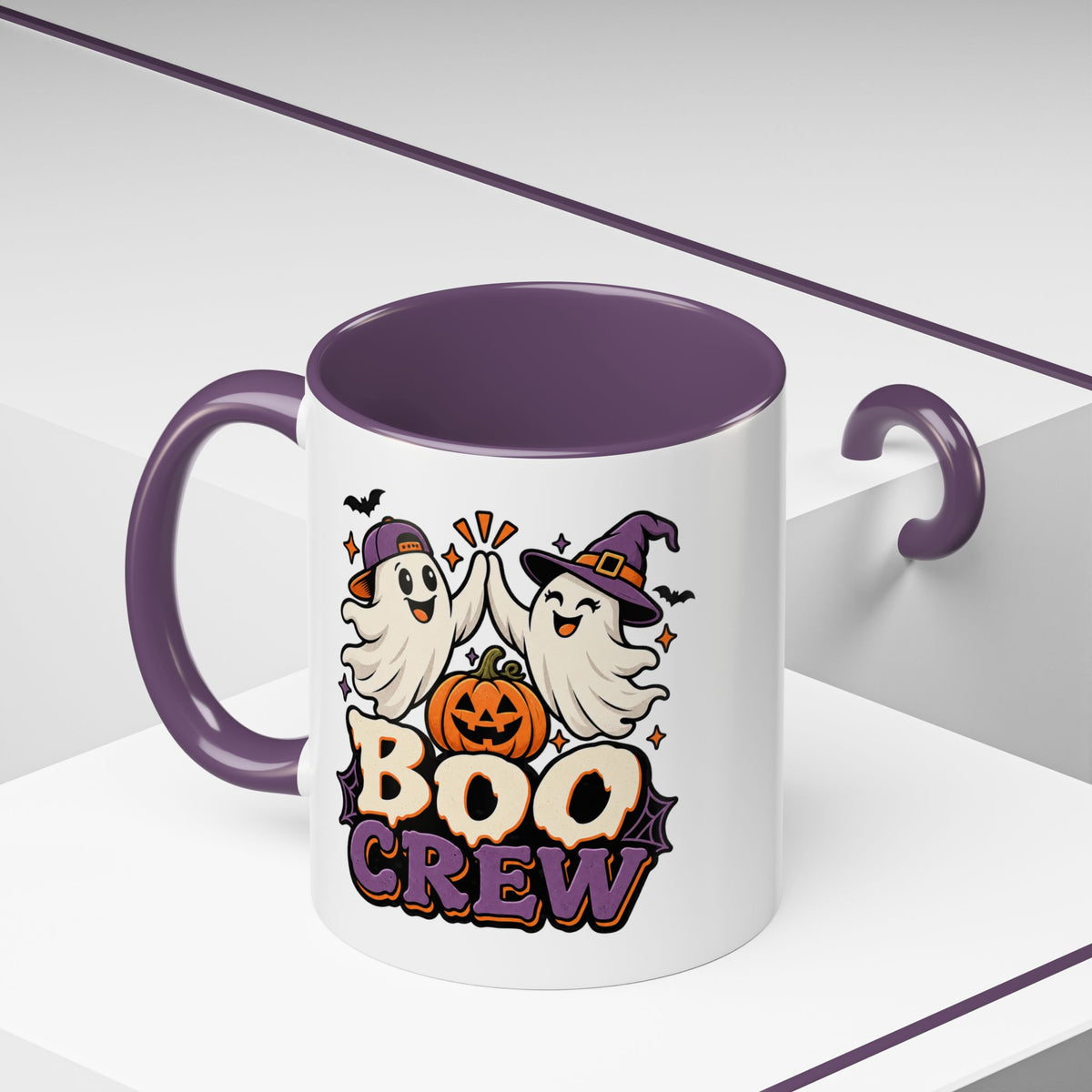 Boo Crew Halloween Accent Coffee Mug — Cute Ghosts & Jack-O'-Lantern Design (11/15 oz)
