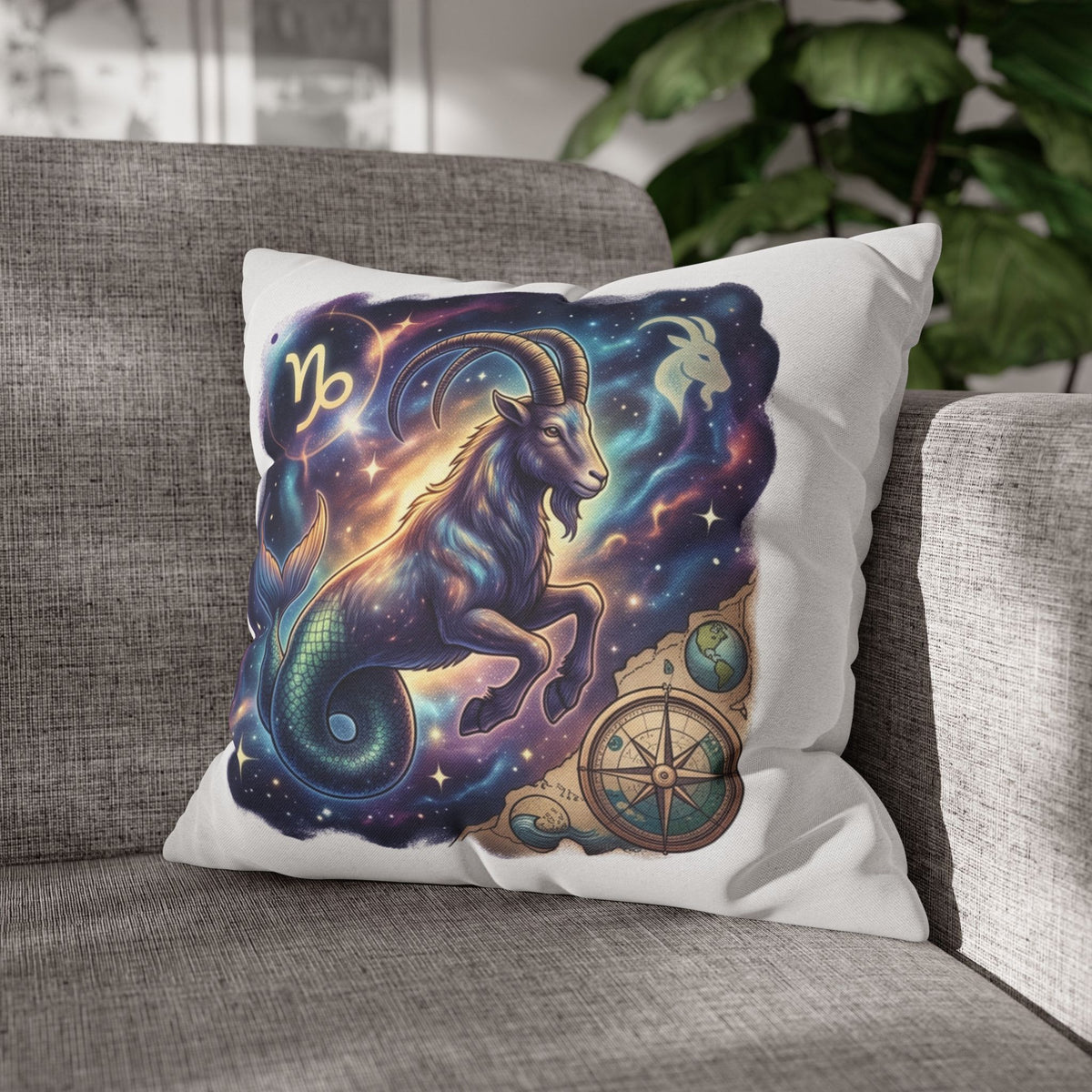 Capricorn Zodiac Throw Pillowcase — Mystical Goat Constellation Home Decor