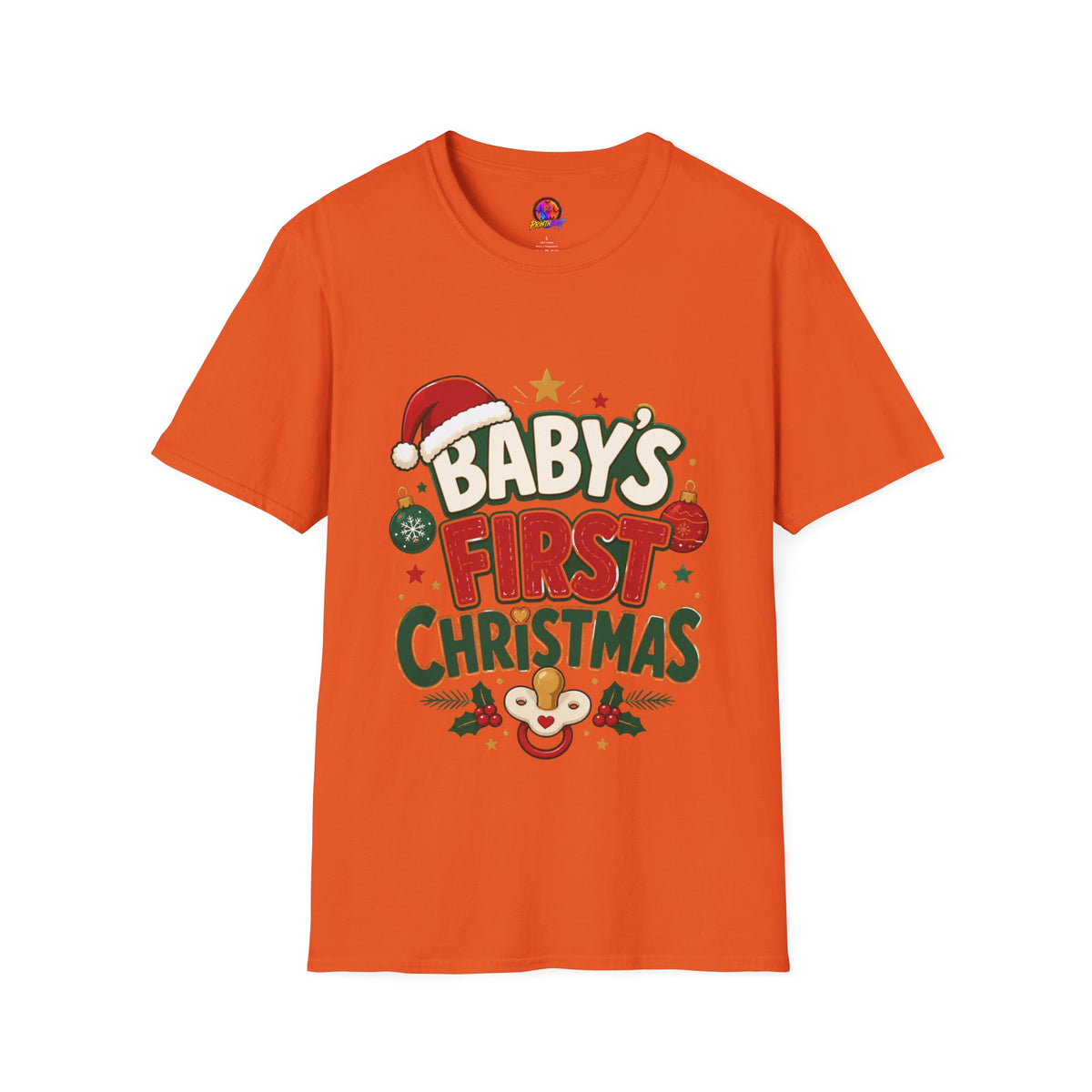 Baby's First Christmas T-Shirt — Festive Santa Hat & Ornaments Holiday Tee
