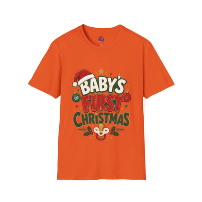 Baby's First Christmas T-Shirt — Festive Santa Hat & Ornaments Holiday Tee