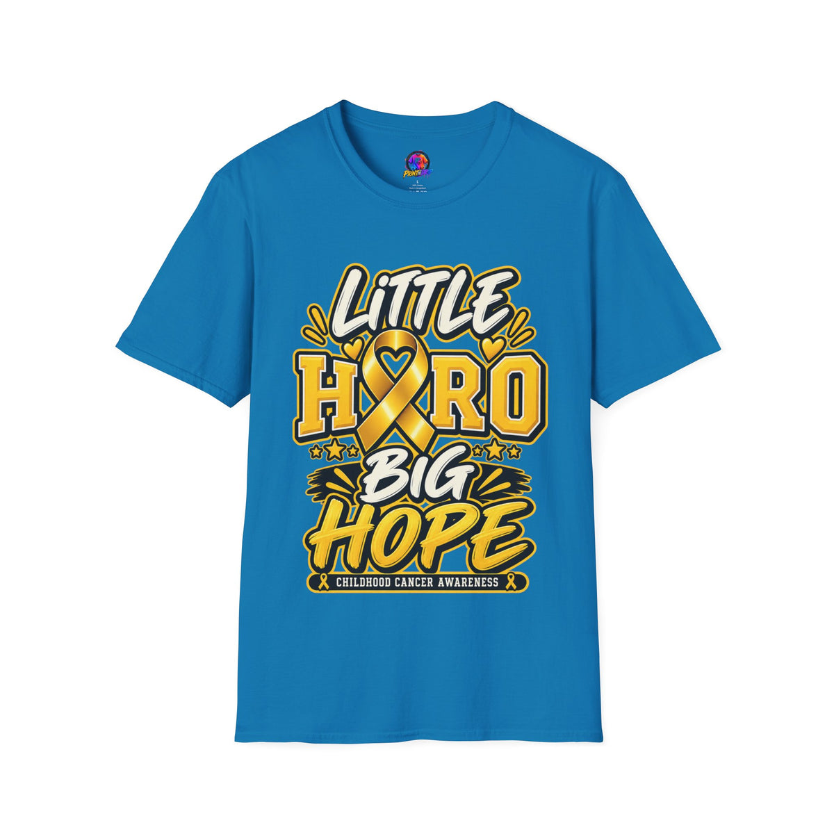 Kids Childhood Cancer Awareness T-Shirt — "Little Hero Big Hope" Gold Ribbon