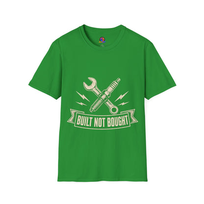 Built Not Bought T-Shirt — Vintage Mechanic Spark Plug & Wrench Tee for DIY Car Enthusiasts