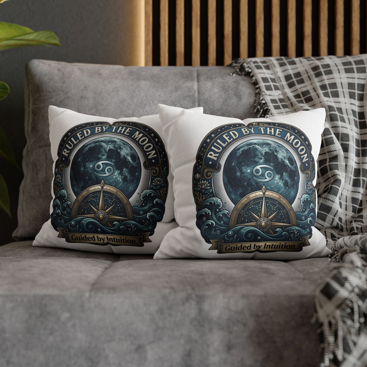 Ruled by the Moon Cancer Zodiac Pillowcase — 'Guided by Intuition' Decorative Throw Pillow Cover