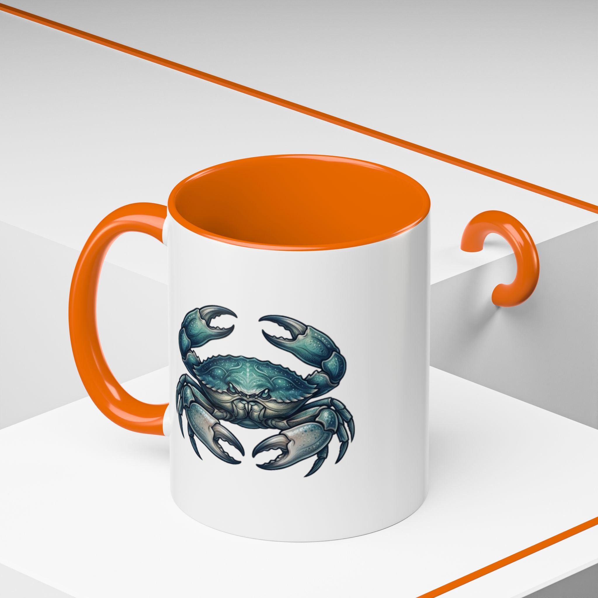Crab Accent Coffee Mug – Blue Coastal Crab Artwork