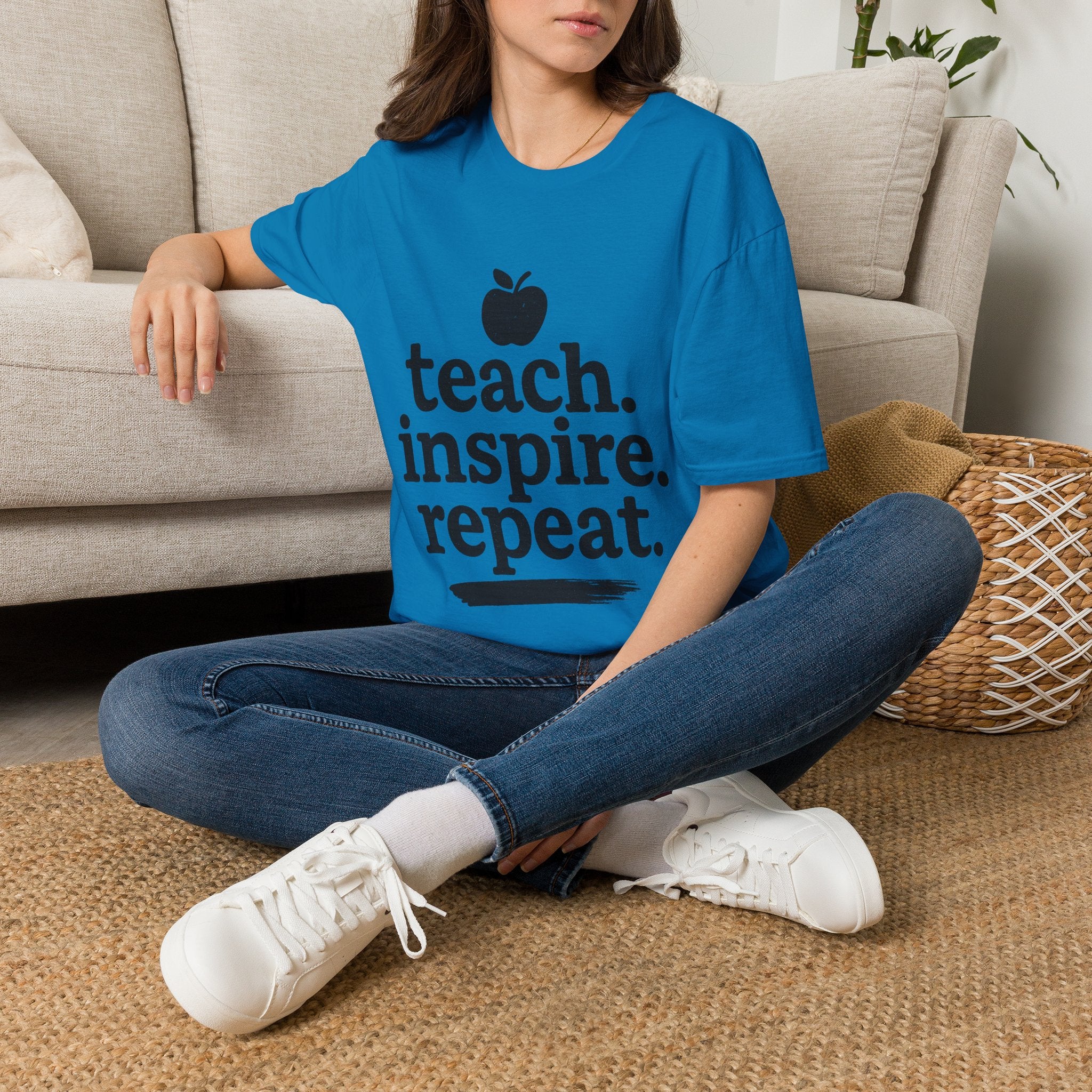 Teach. Inspire. Repeat. T‑Shirt — Teacher Apple Graphic Tee - Trending Now - August 2026 Trends - Everyday T-Shirt
