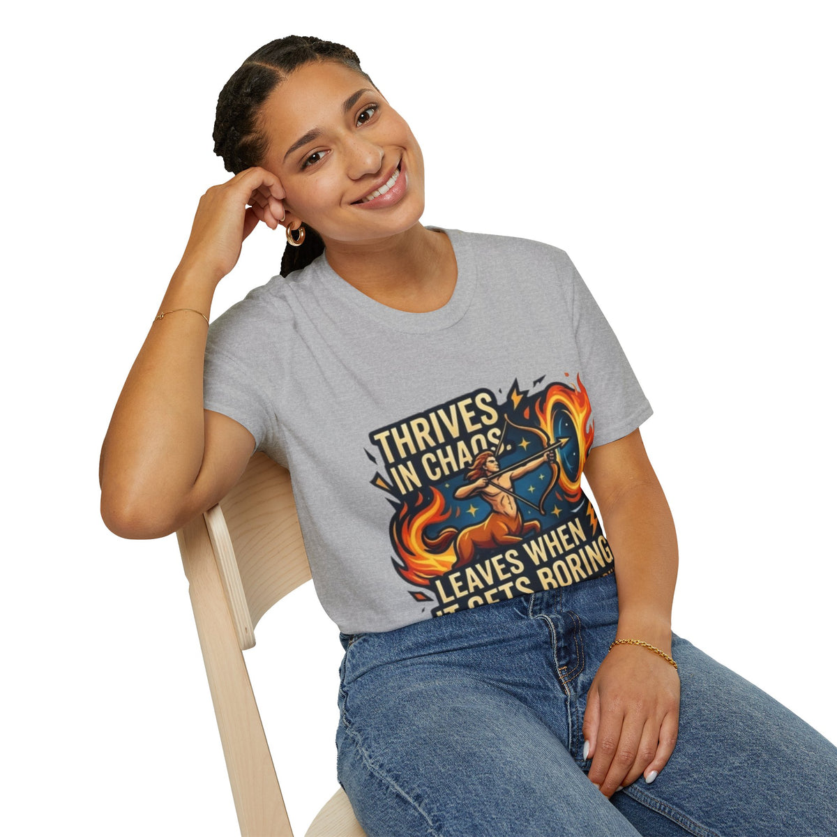 Sagittarius Archer T‑Shirt — "Thrives in Chaos" Zodiac Fire Sign Tee